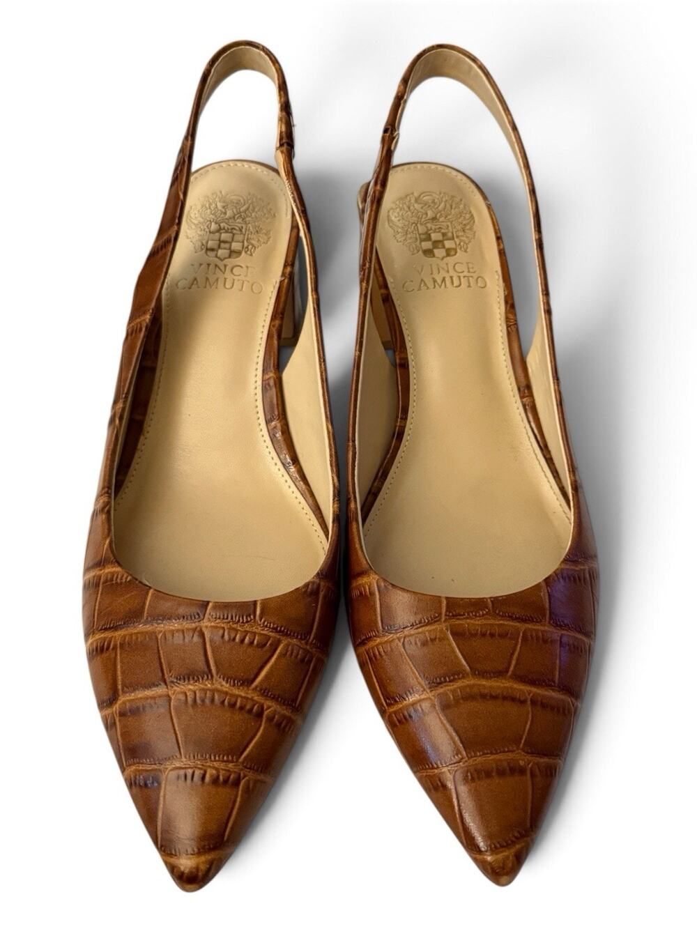 Vince Camuto Hamden Sling Back Pump Barn Brown Large Croc Women’s Heels 7.5